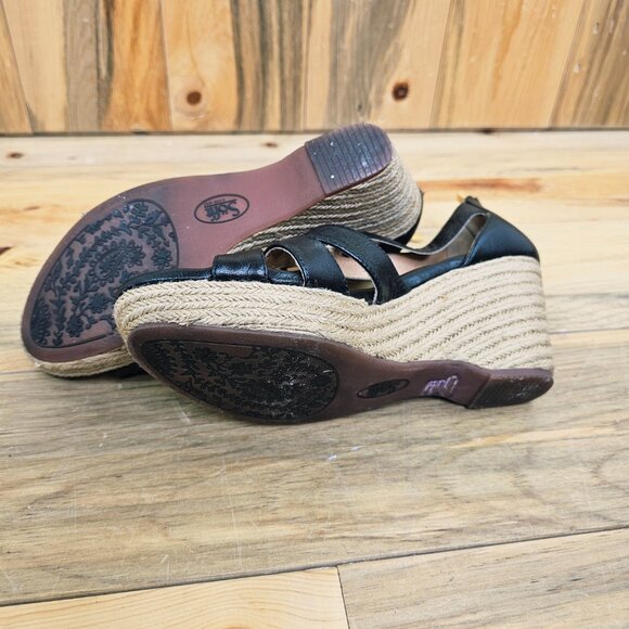 Sofft Black Espadrille Leather Wedge Strappy Sandals Size 9 - Picture 6 of 7